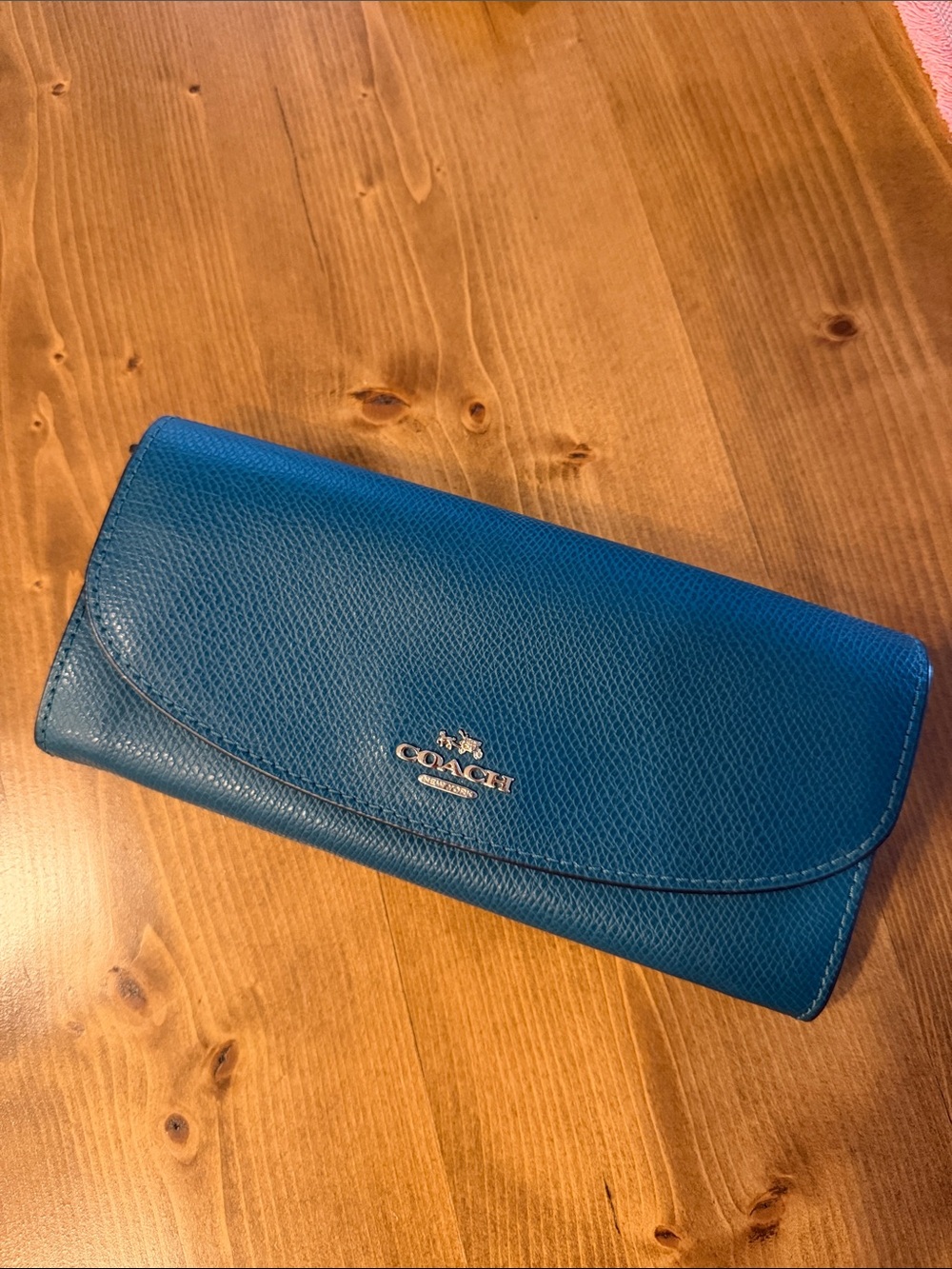 Coach Teal Leather Long Fold Wallet